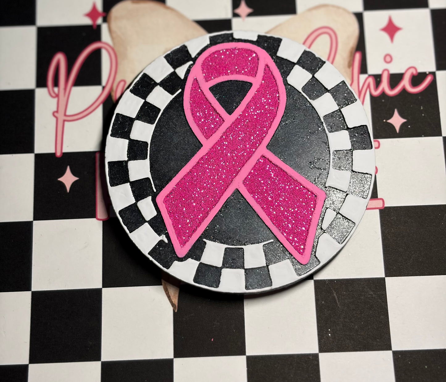 Checkered Awareness Ribbon Round