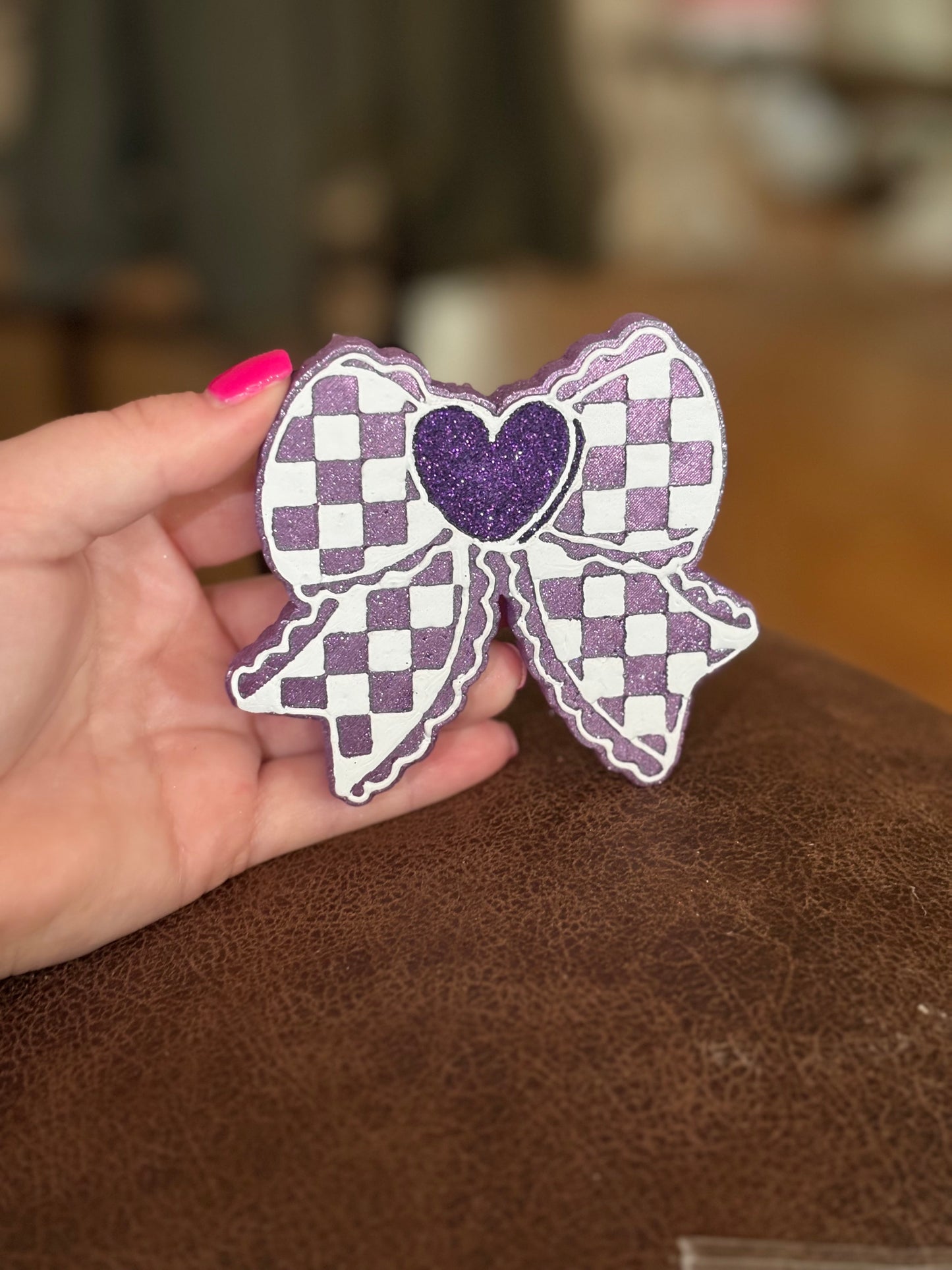 Checkered Heart Bow